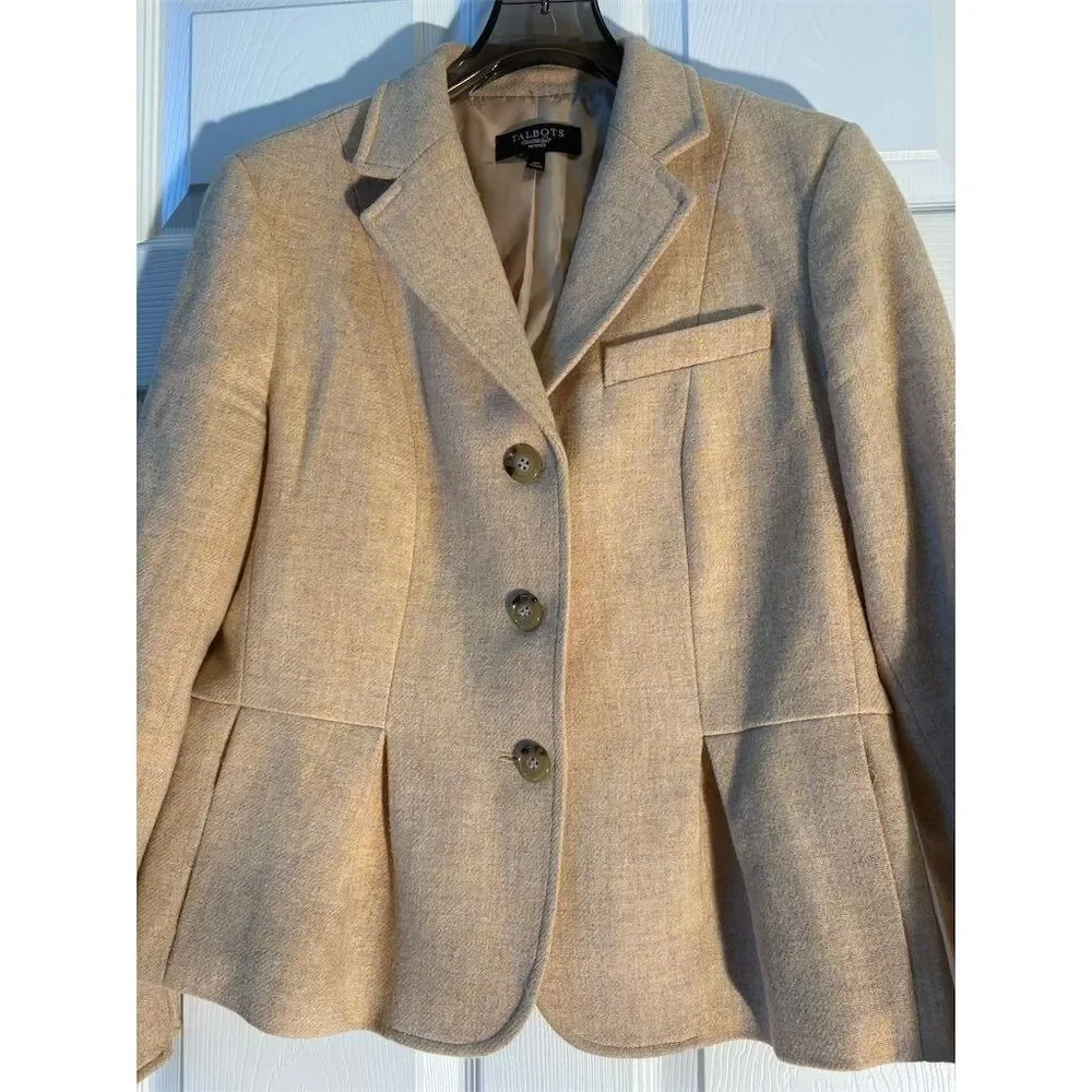 Talbots petite  Women's Wool Blazer blond mix color  Size 12p side pockets - Picture 2 of 8